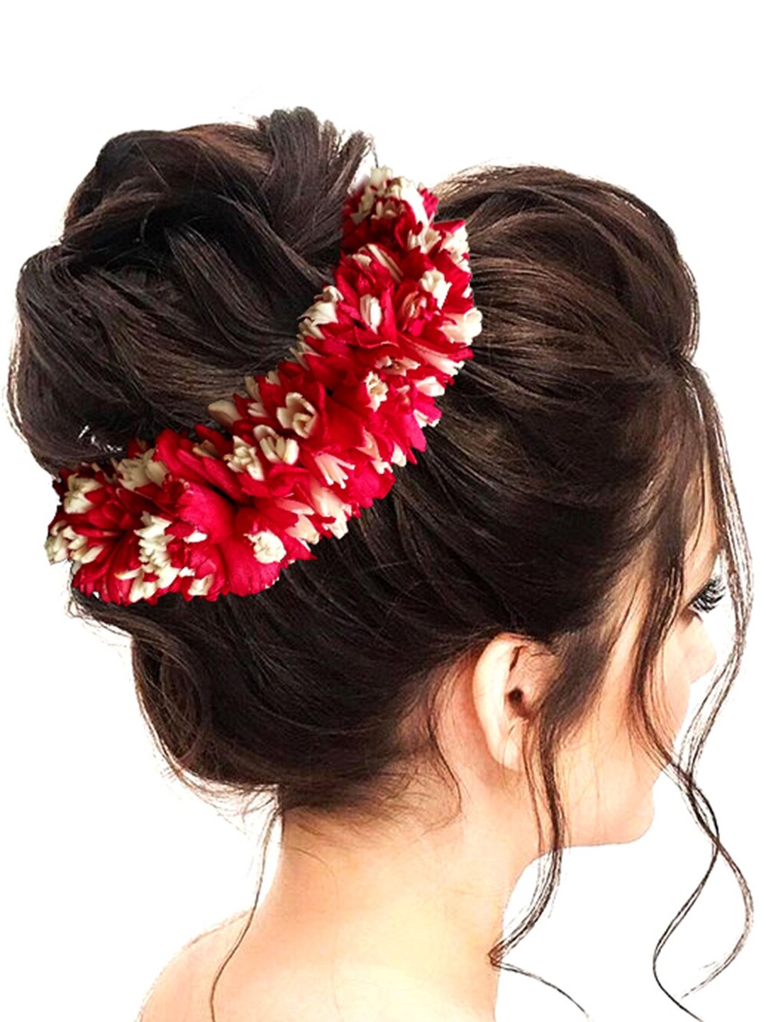 

Hair Flare Floral Embellished Hair Gajra, Red