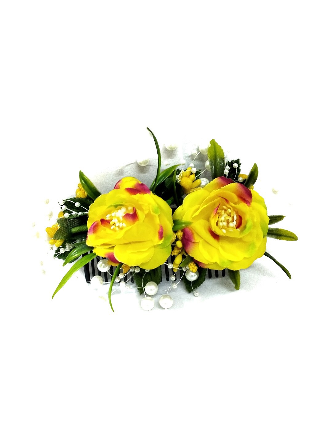 

Hair Flare Flower with Artificial Beads Bridal Comb Pin, Yellow