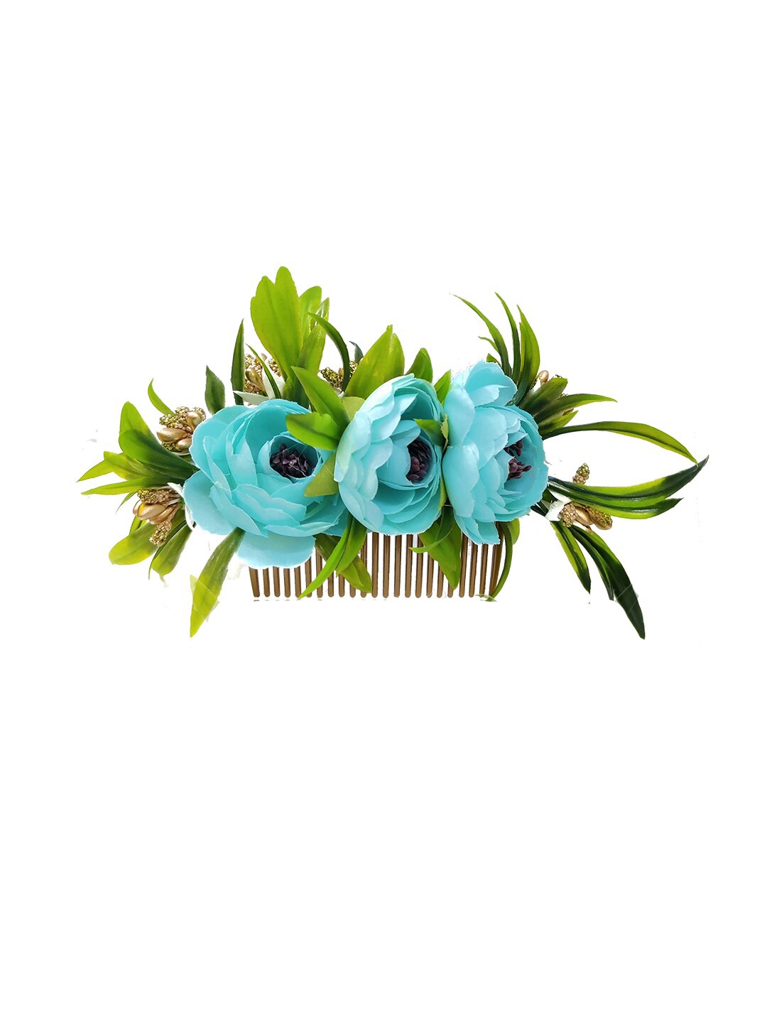 

Hair Flare Flower and Leaf Shaped Beaded Comb Pin, Green