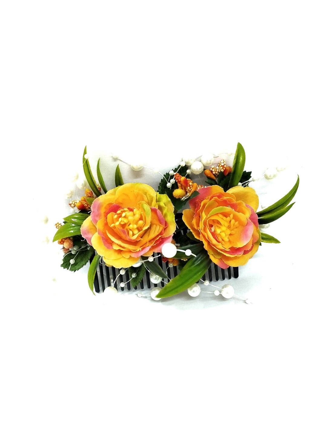 

Hair Flare Flower with Artificial beads Bridal Embellished Comb Pin, Orange