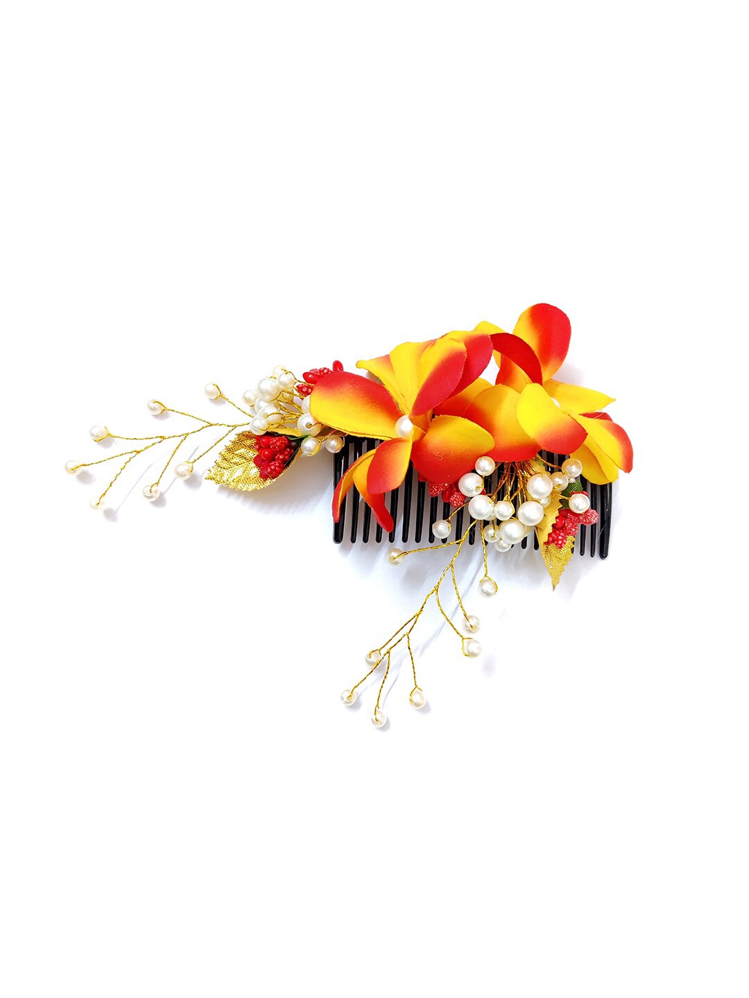 

Hair Flare Women Embellished Floral Comb Pin, Yellow