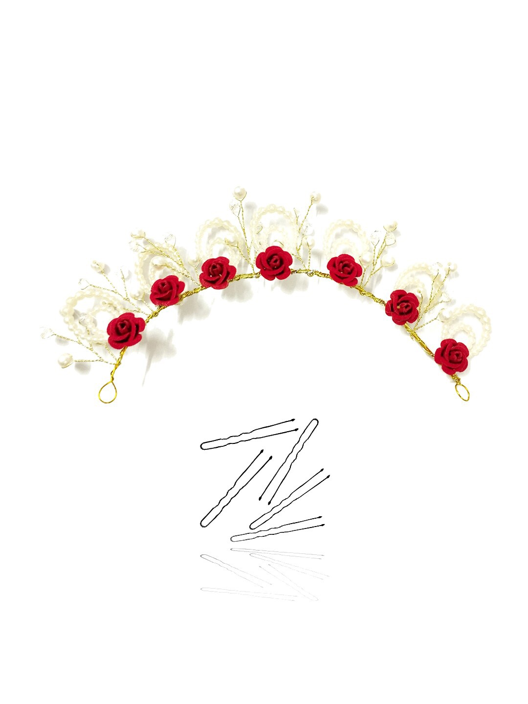 

Hair Flare Women Embellished Tiara with U pins, Red