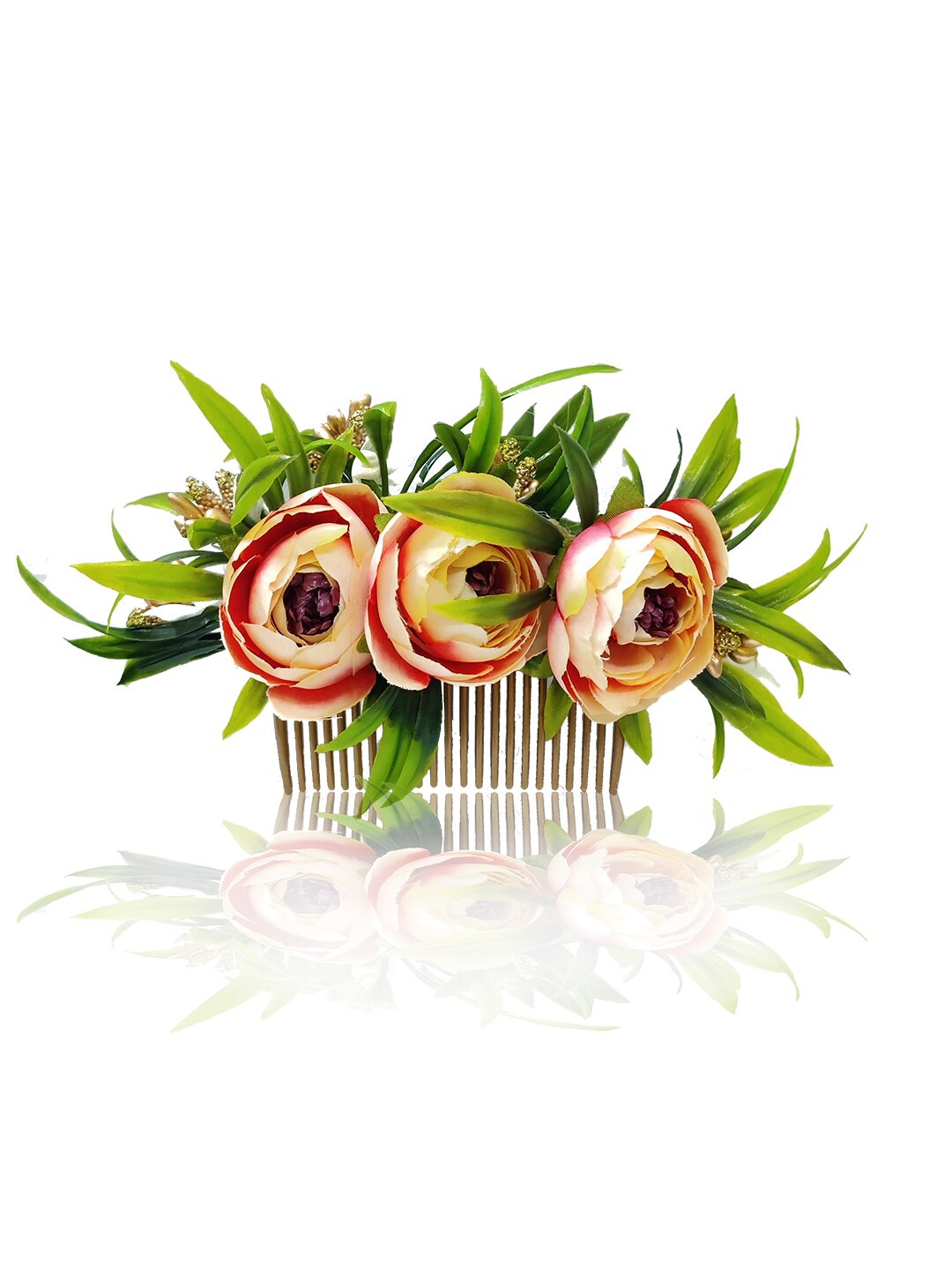 

Hair Flare Women Embellished Floral Comb Pin, Peach