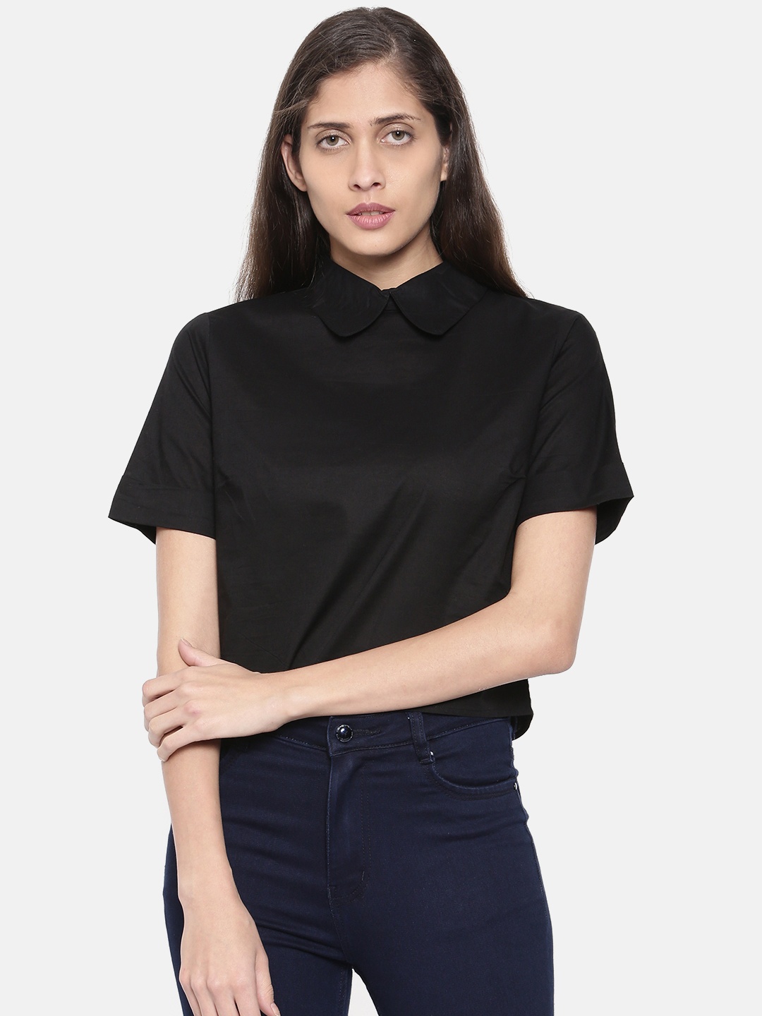 

Style Quotient Women Black Solid Pure Cotton Top