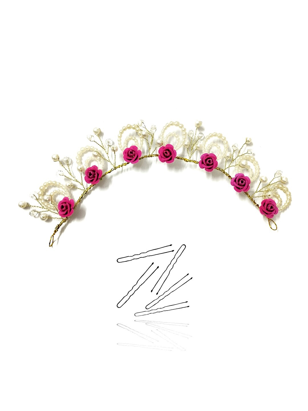 

Hair Flare Women Embellished Tiara with U pins, Pink