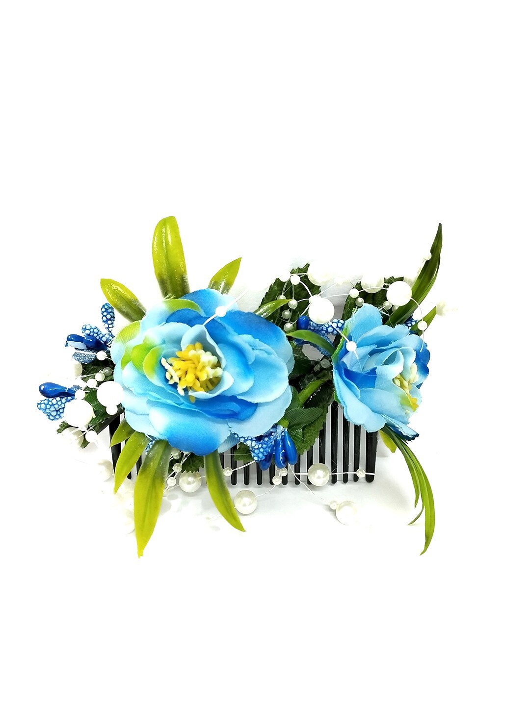 

Hair Flare Women Floral Beaded Comb Pin, Blue