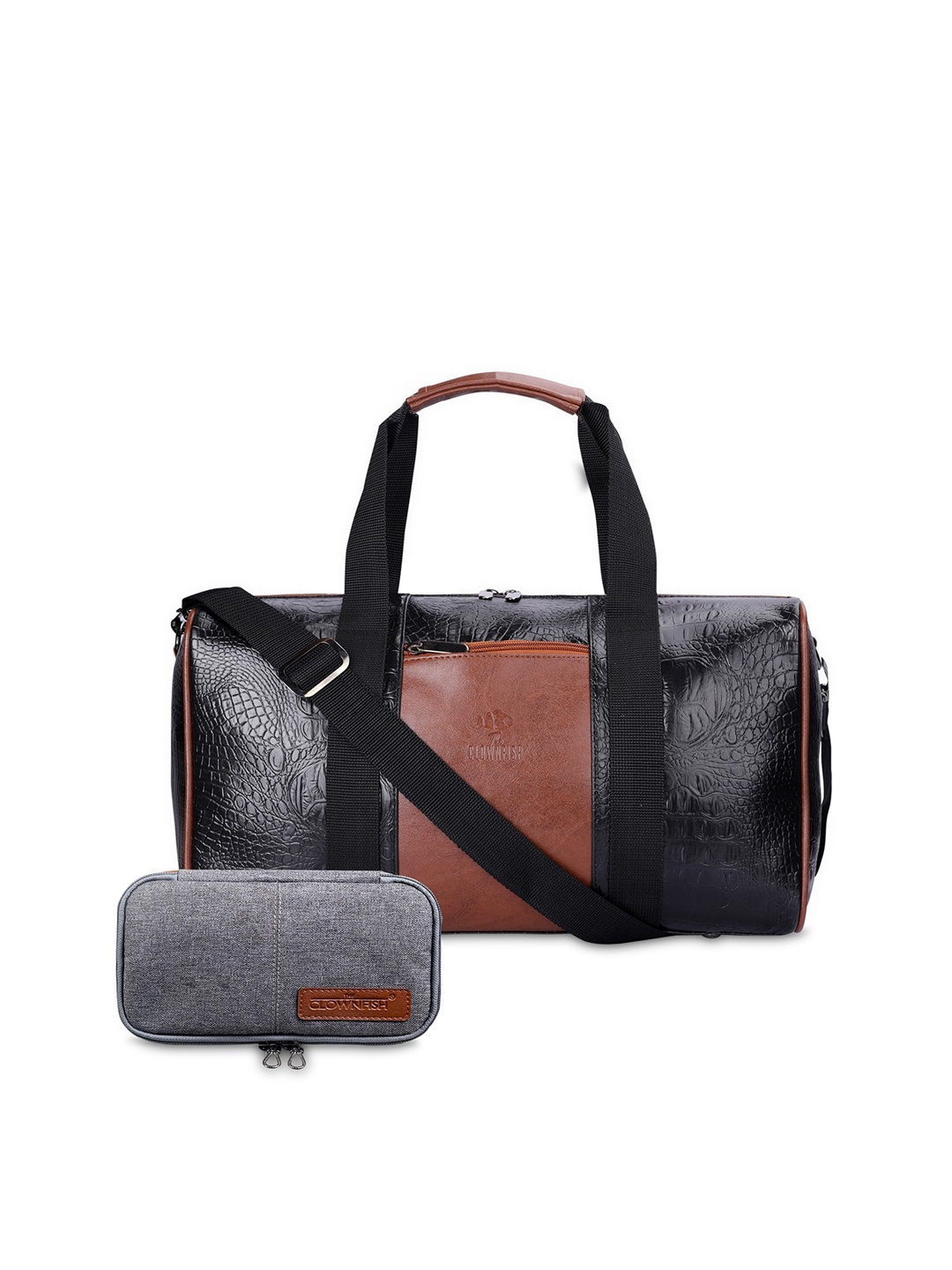 

THE CLOWNFISH Large Textured Duffel Bag With Toiletry Bag, Black