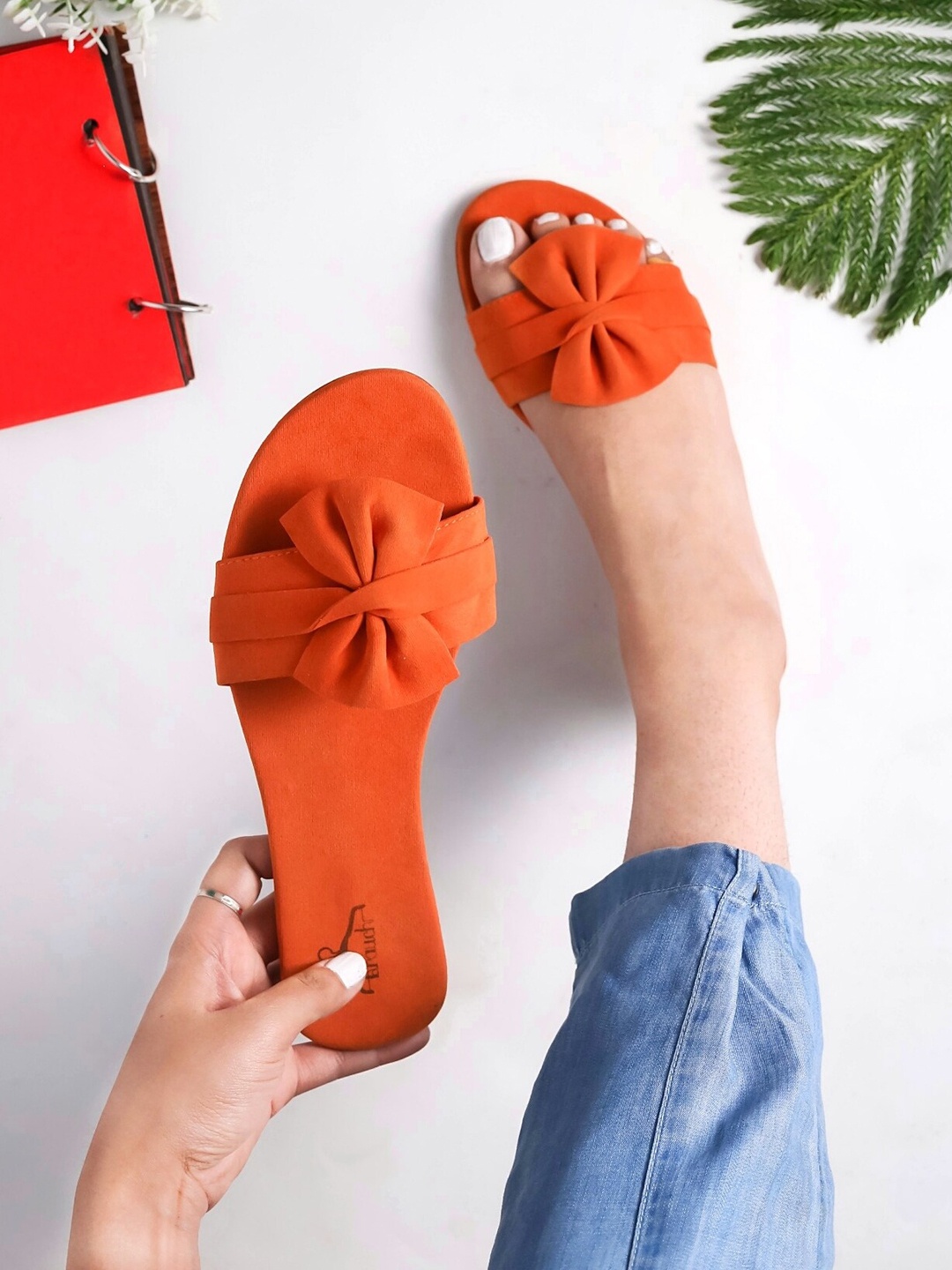 

Brauch Women Open Toe Slip On Flats With Bows Flats, Orange