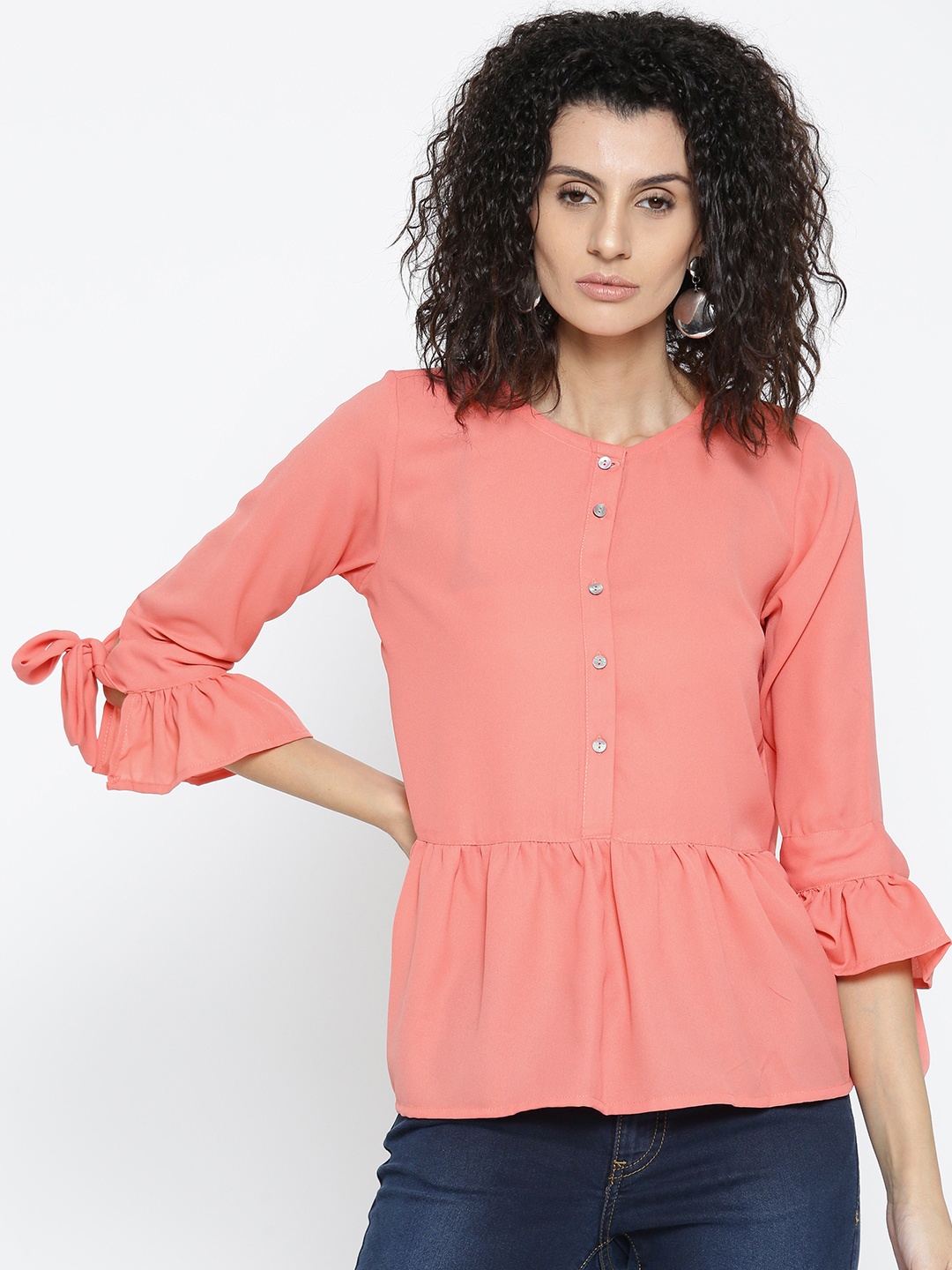 

Style Quotient Women Coral Orange Solid A-Line Top