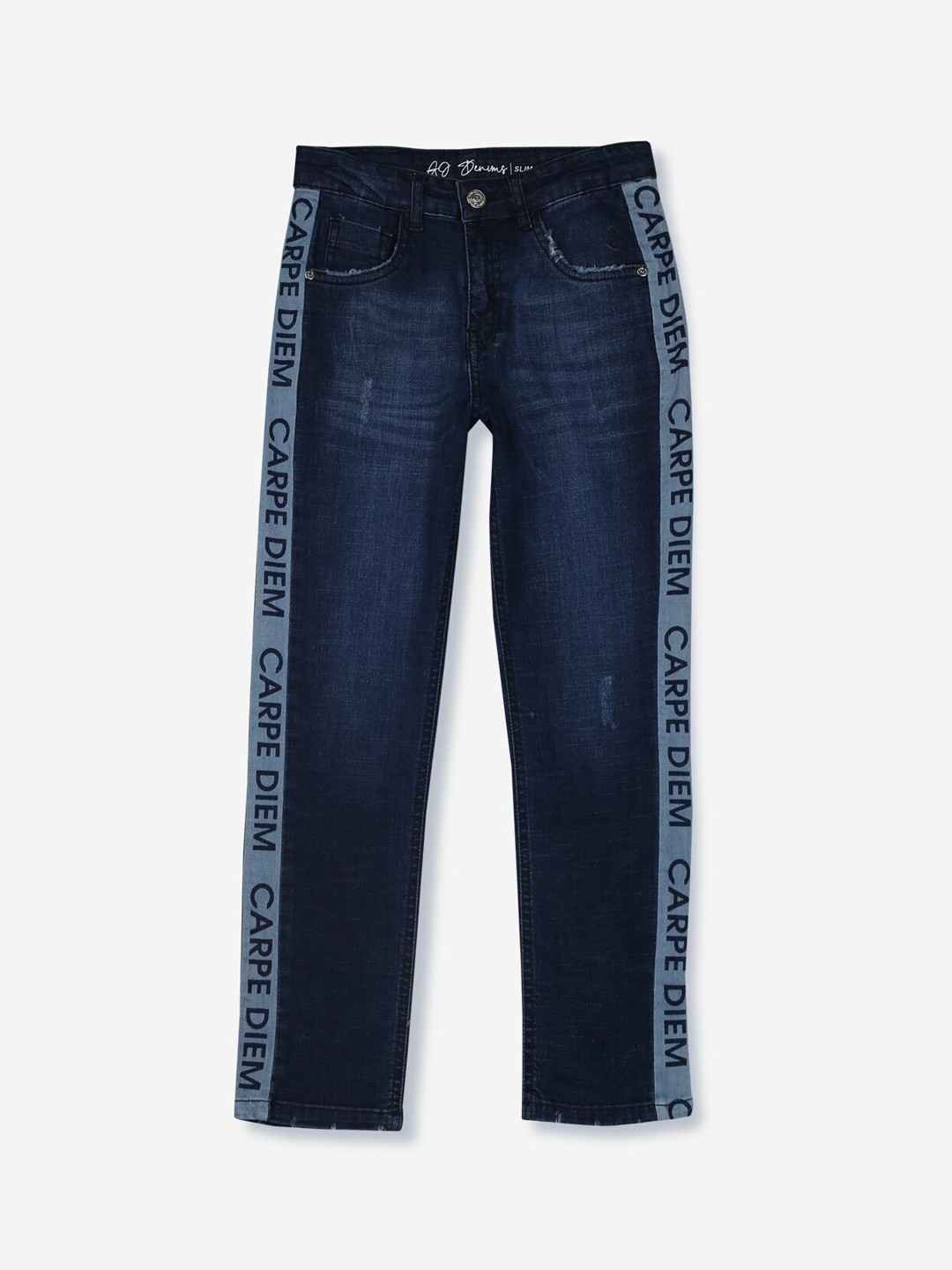 

Gini and Jony Boys Printed Mid-Rise Low Distress Light Fade Denim Jeans, Navy blue