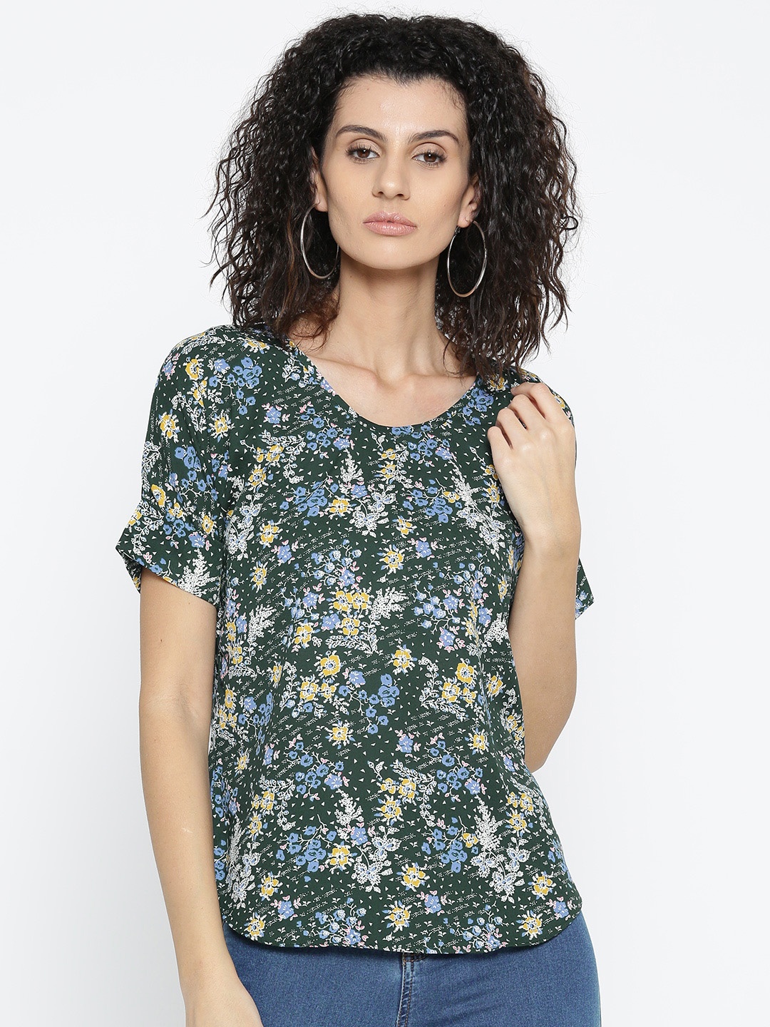 

Style Quotient Women Green Floral Print Top