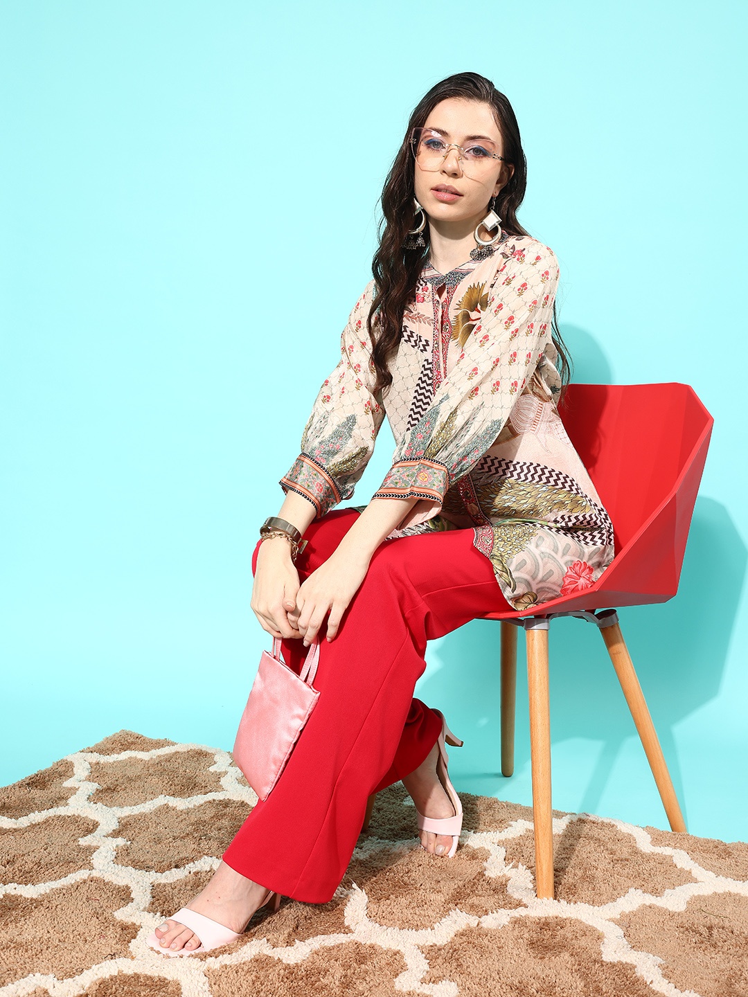 

ZOLA Mandarin Collar Printed Tunic, Multi