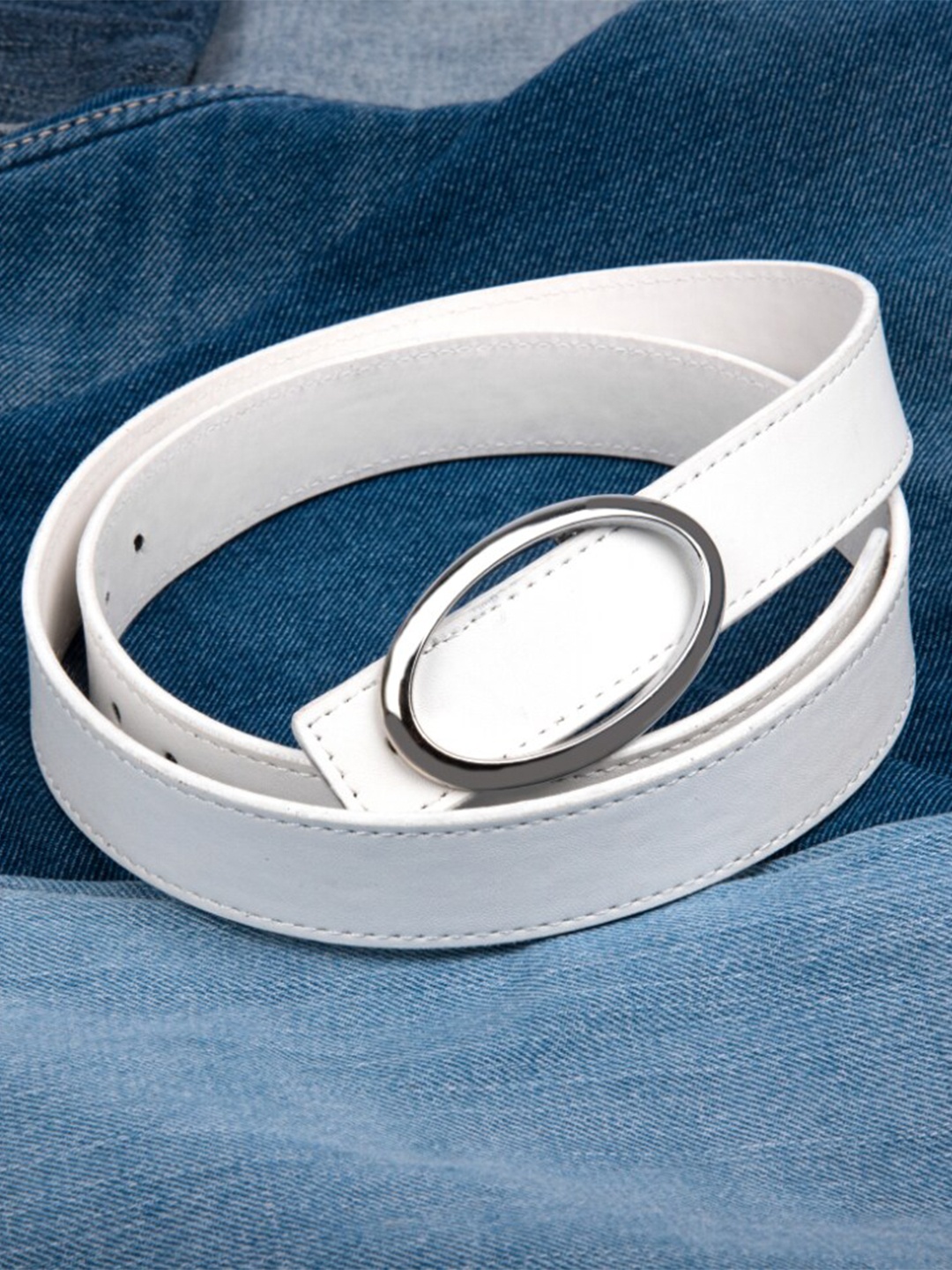 

DressBerry Women White Synthetic Leather D-Ring Belt