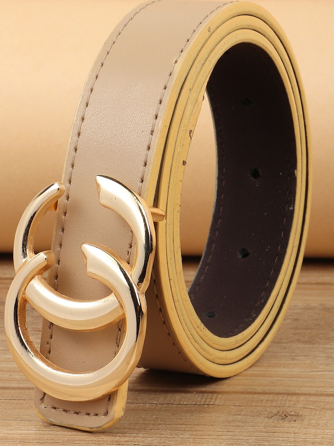 

DressBerry Women Beige Synthetic Leather Push Pin Belt