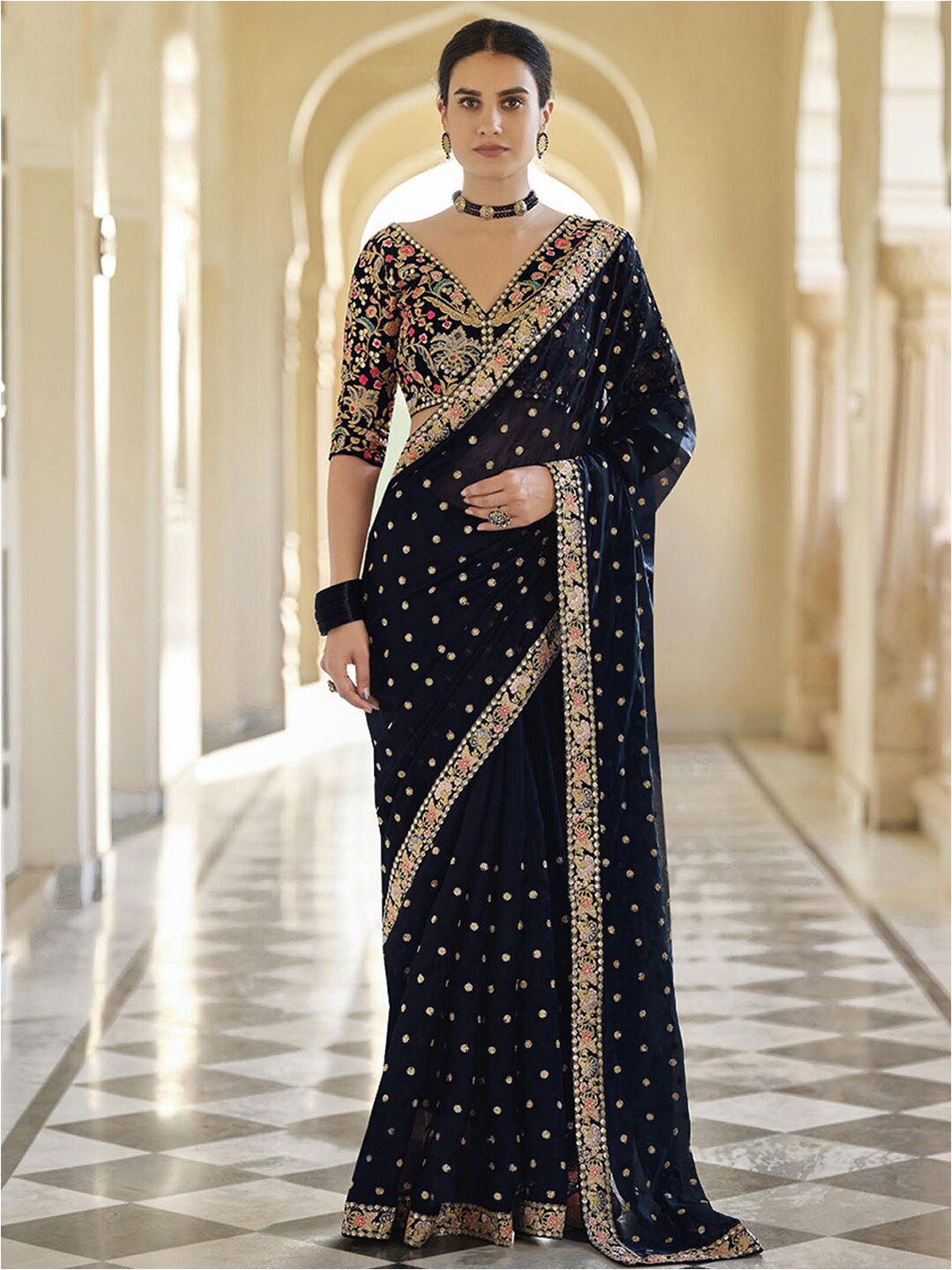 

Satrani Black Sequin Embellished Saree