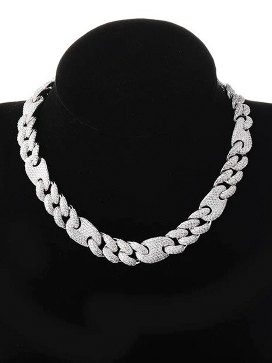 

VIEN Men Silver-Plated Cubic Zirconia-Studded Cuban Link Chain