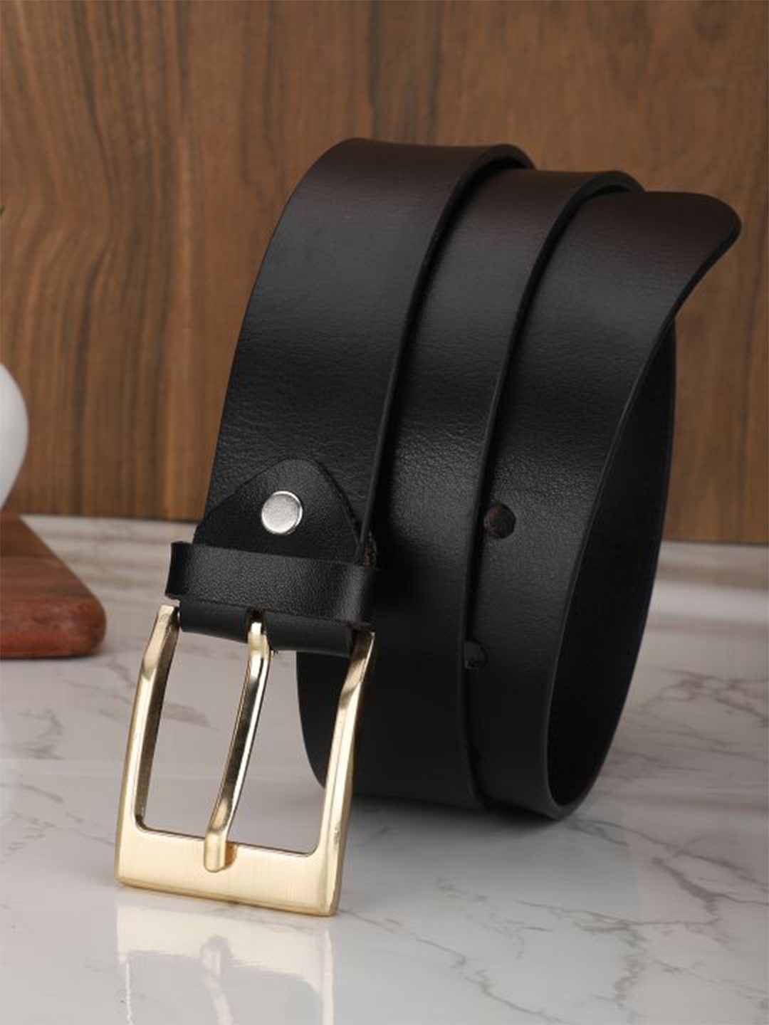 

Mast & Harbour Men Black Leather Formal Belt