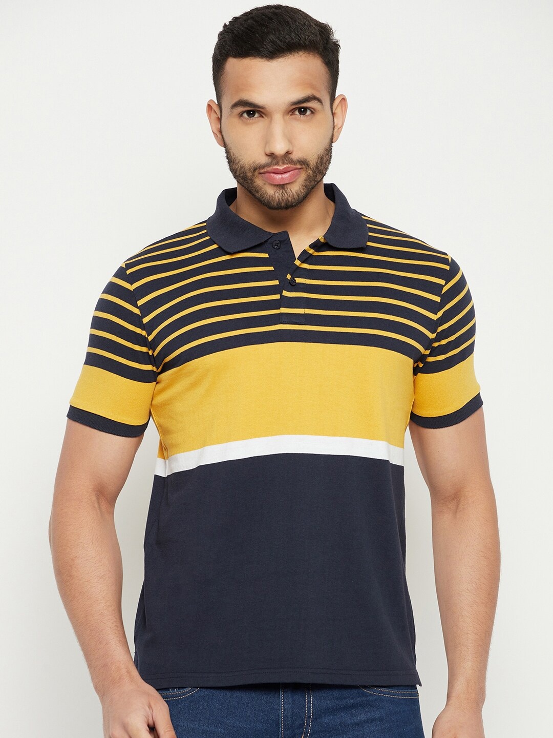 

Austin wood Colourblocked Polo Collar Cotton T-shirt, Yellow