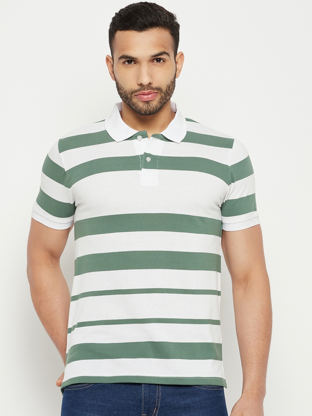 

Austin wood Striped Polo Collar Cotton T-shirt, White