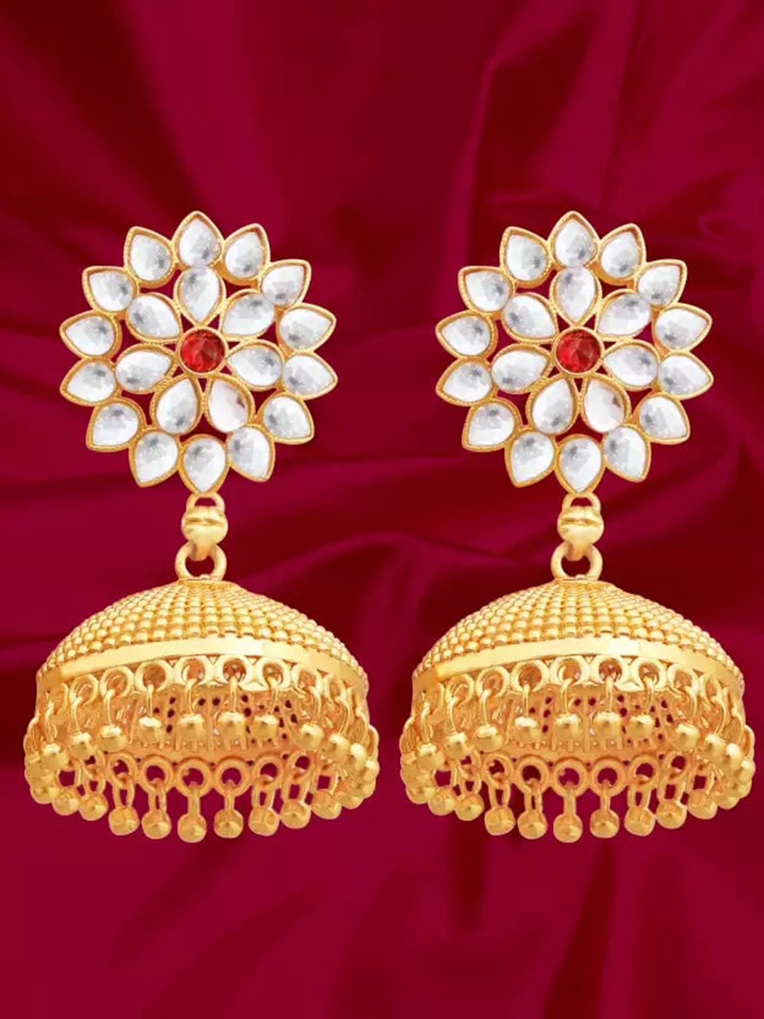 

MANSIYAORANGE Gold-Plated Dome Shaped Jhumkas Earrings