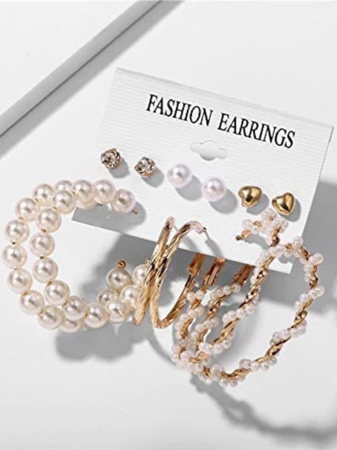 

VIEN Set Of 6 Gold-Plated Contemporary Studs and Hoop Earrings