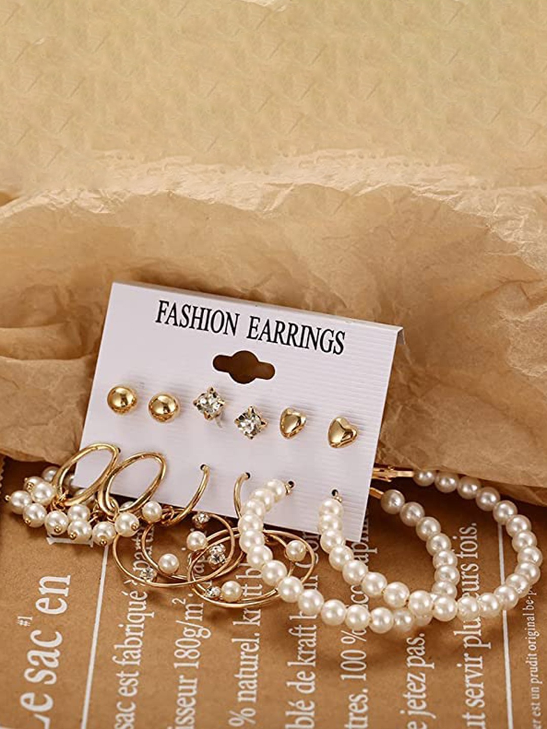 

VIEN Set Of 6 Gold-Plated Contemporary Studs & Hoop Earrings
