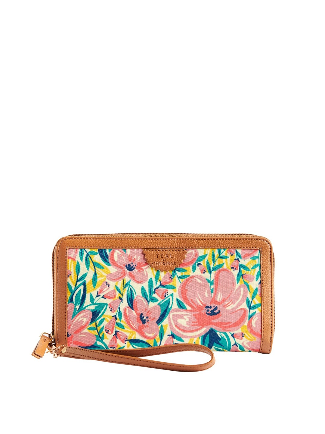 

TEAL BY CHUMBAK Women Floral Printed Canvas Zip Around Wallet, Brown