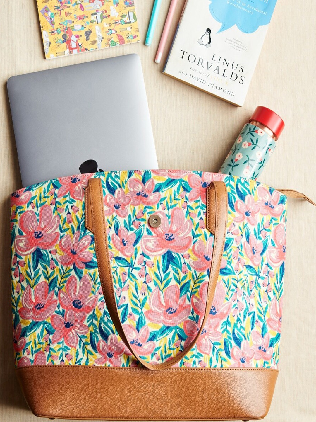 

TEAL BY CHUMBAK Floral Oversized Shopper Tote Bag, Red