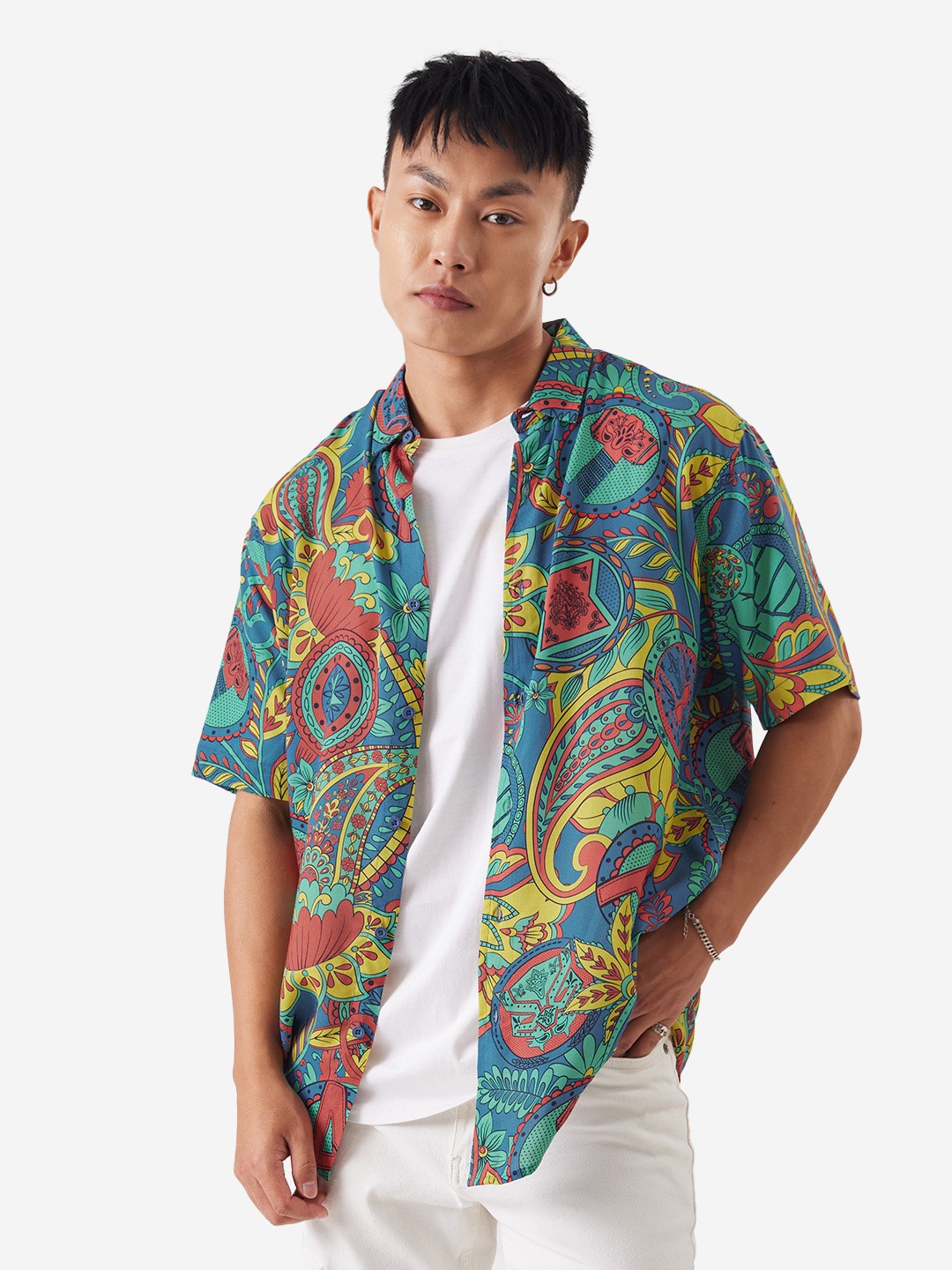 The Souled Store Blue & Yellow Floral Printed Casual Shirt