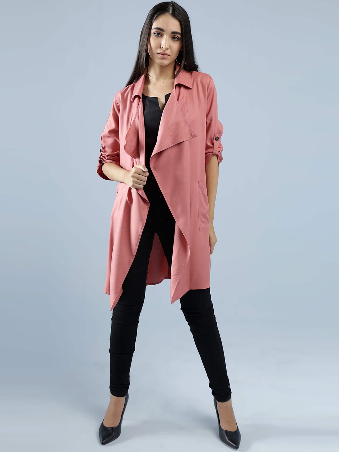 

IDK Women Lightweight Longline Open Front Jacket, Peach