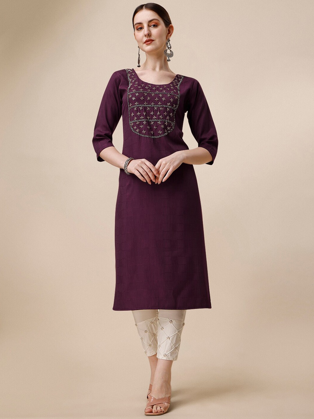 

Berrylicious Ethnic Motifs Embroidered Zari Kurta, Purple