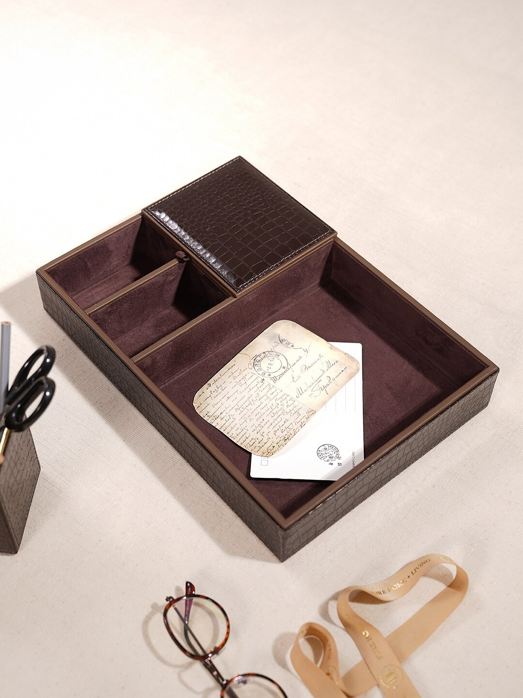 

Pure Home and Living Brown Textured Desk Organiser