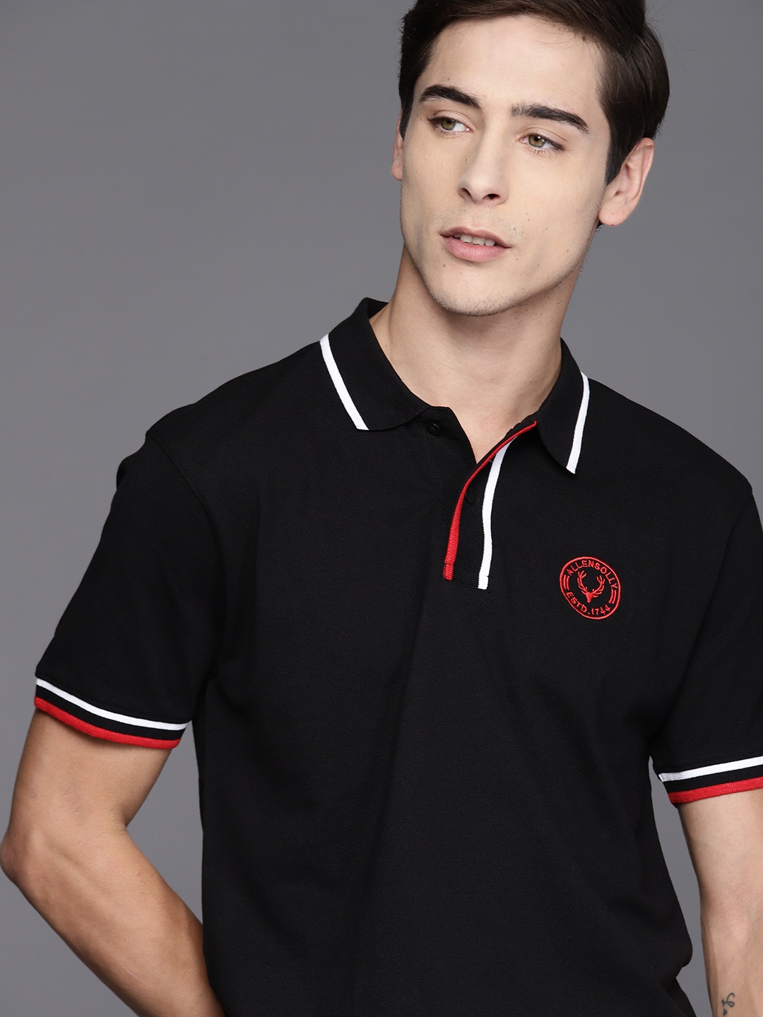 

Allen Solly Solid Polo Collar T-Shirt, Black