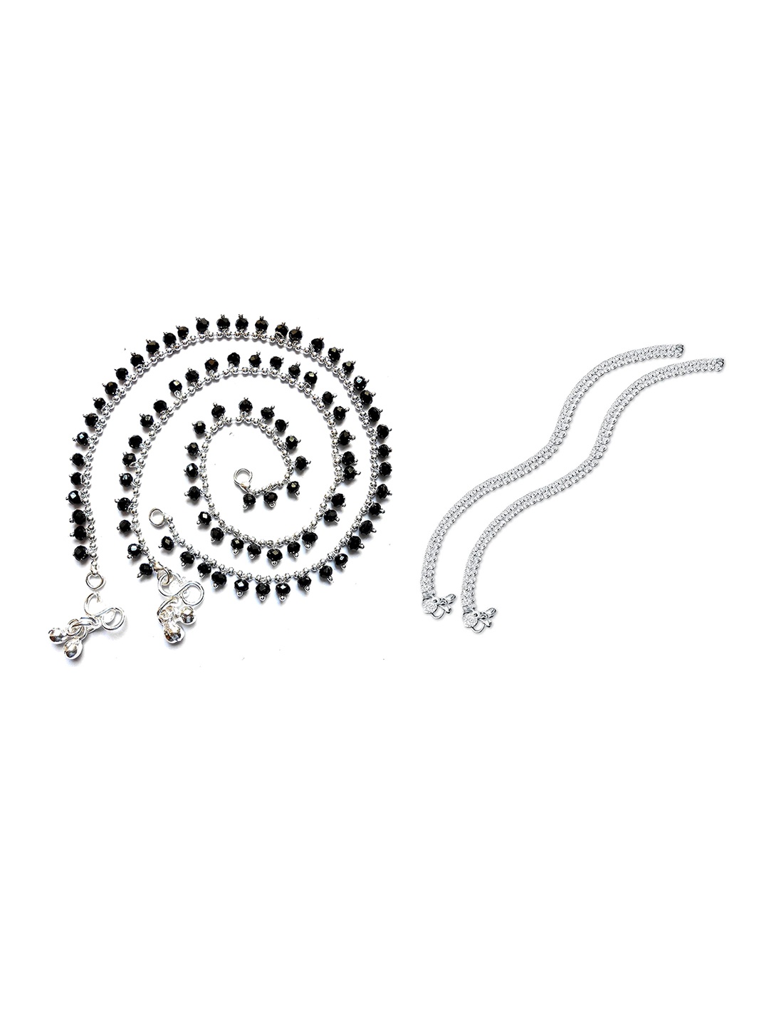 

RUHI COLLECTION Set Of 4 Silver-Plated Stone Studded & Beaded Anklets