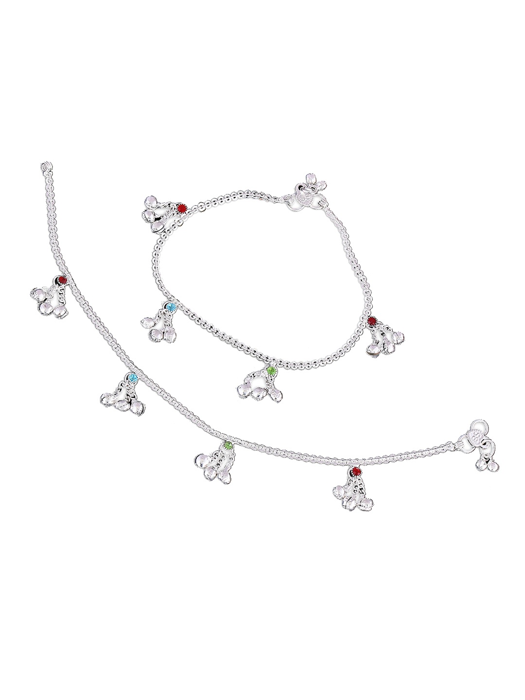 

RUHI COLLECTION Set Of 4 Silver-Plated Stone Studded & Beaded Traditional Anklets