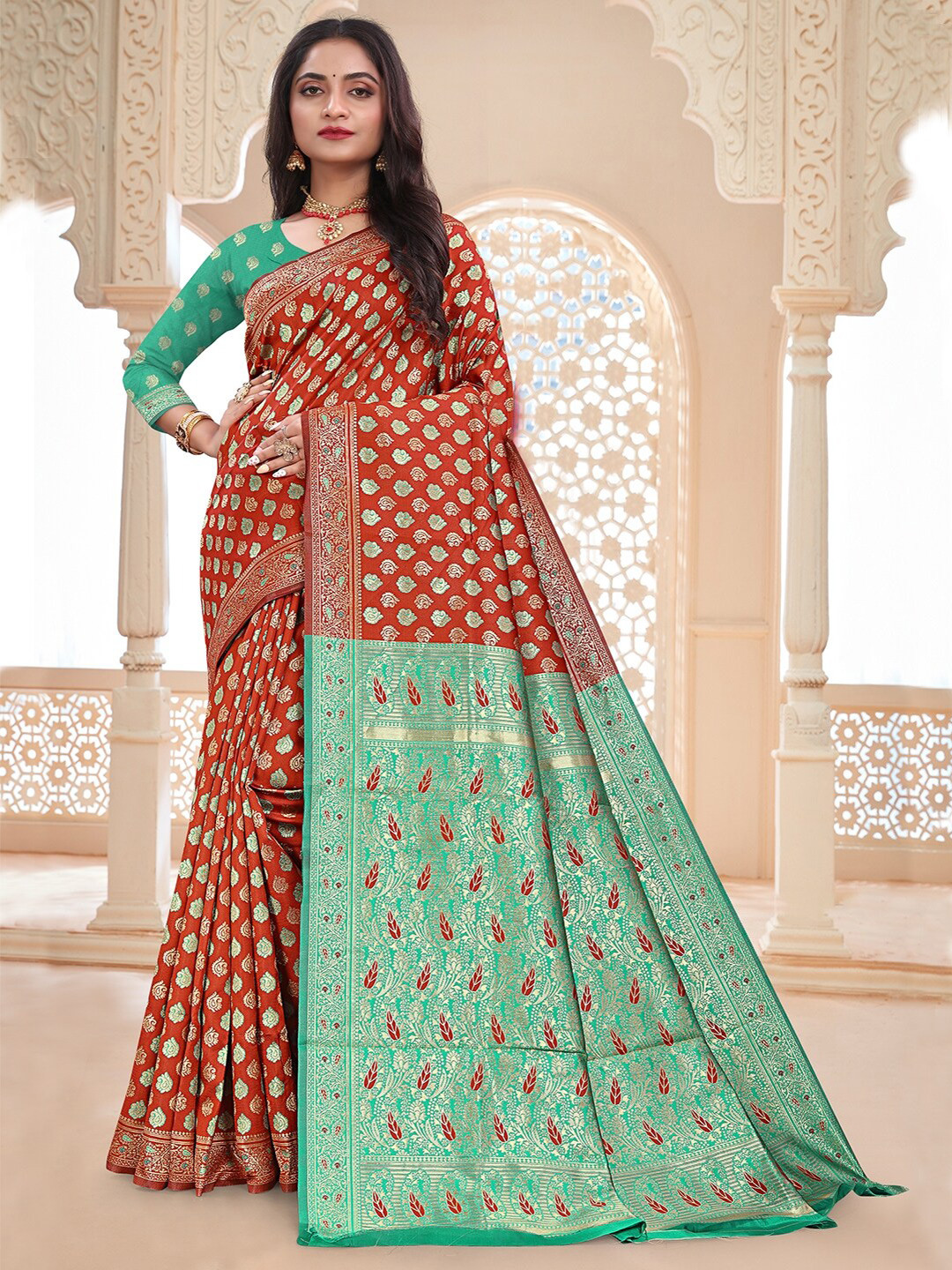

Pisara Ethnic Motifs Woven Design Silk Cotton Saree, Maroon