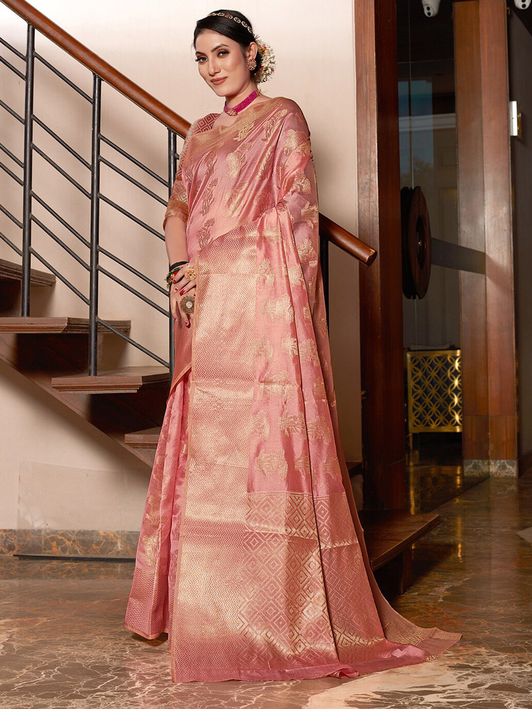 

Pisara Ethnic Motifs Woven Design Zari Organza Saree, Pink