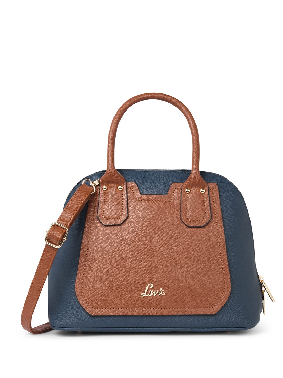 

Lavie Navy Blue Colourblocked Structured Handheld Bag