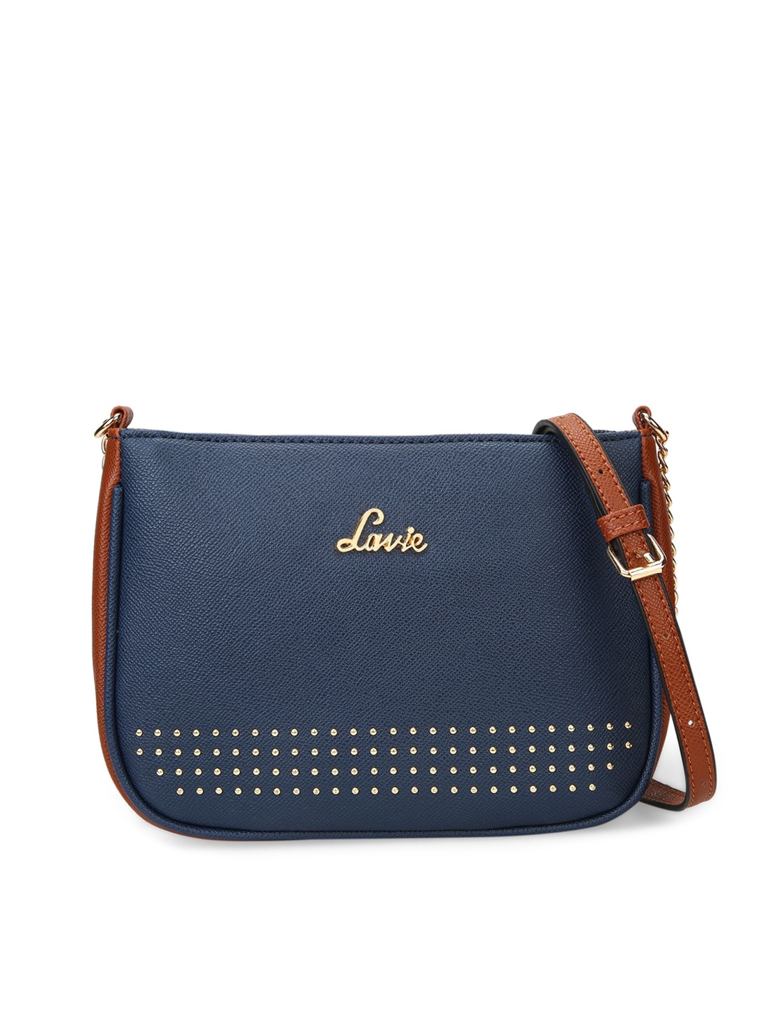

Lavie Embellished Structured Sling Bag, Navy blue