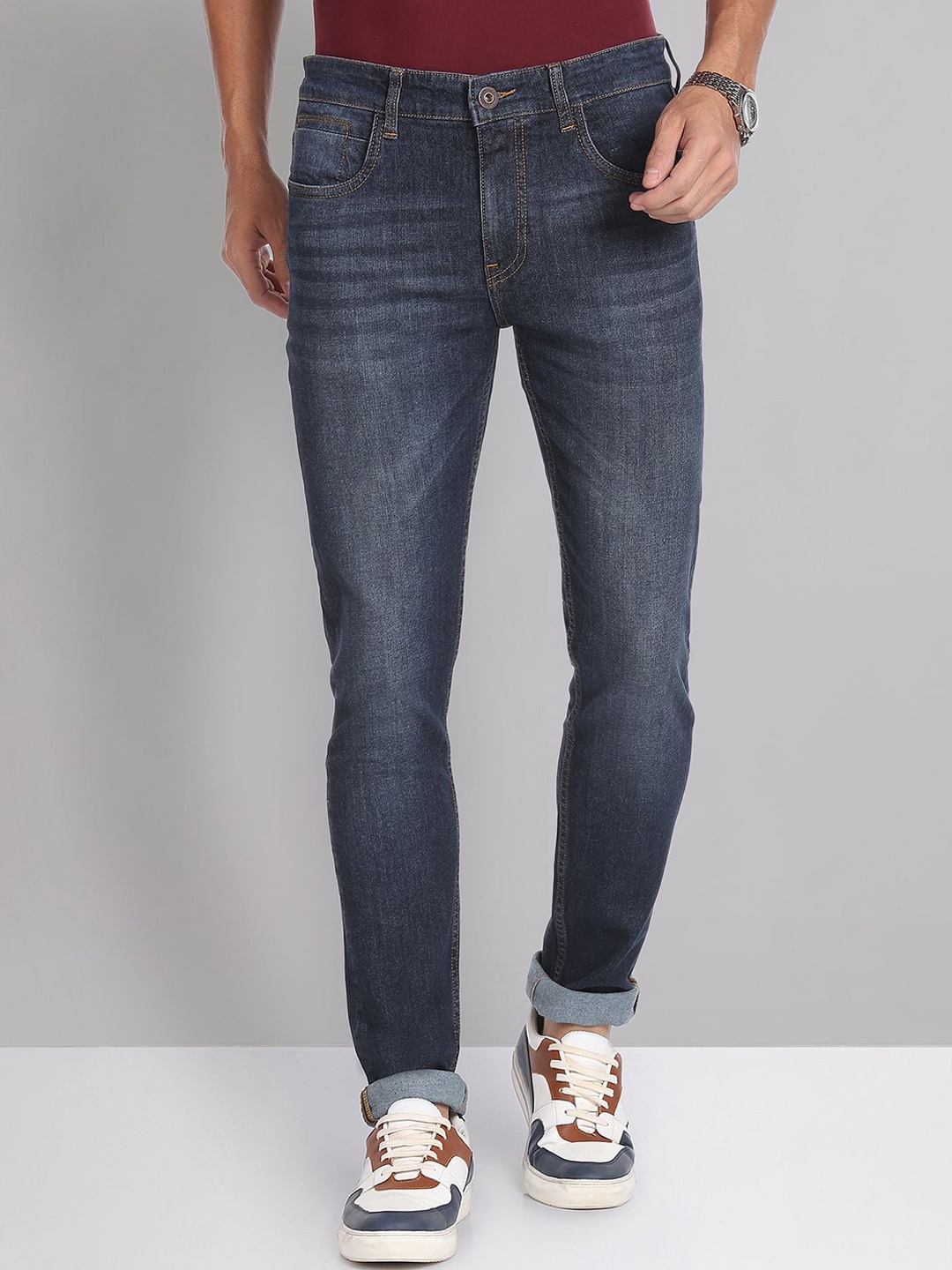 

AD By Arvind Skinny Fit Dark Wash Jeans, Blue