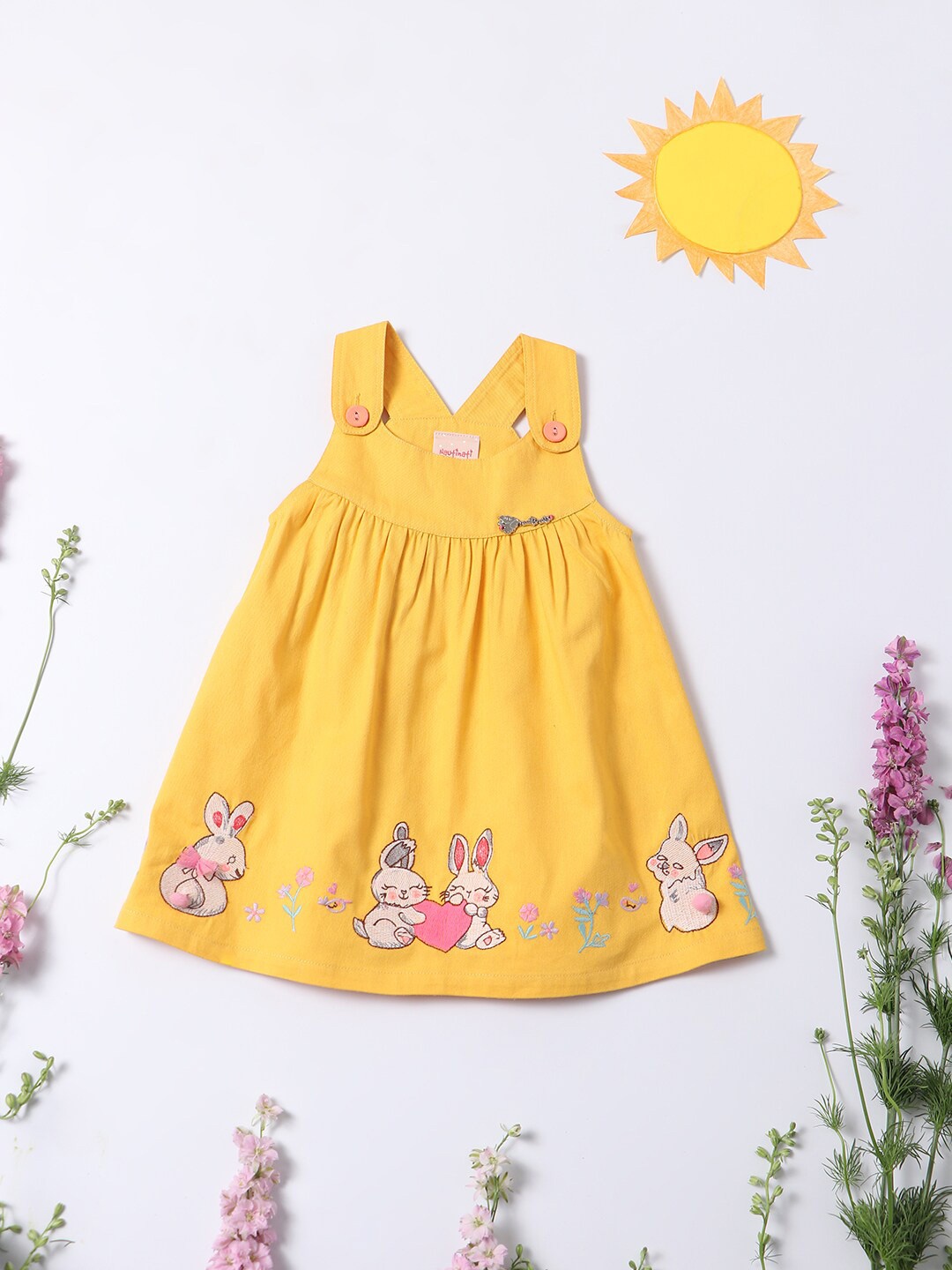 

Nauti Nati Yellow Applique Fit & Flare Dress