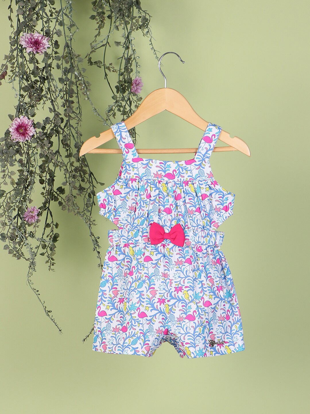 

Nauti Nati Girls Printed Square Neck Bow-Detail Pure Cotton Playsuit, Blue