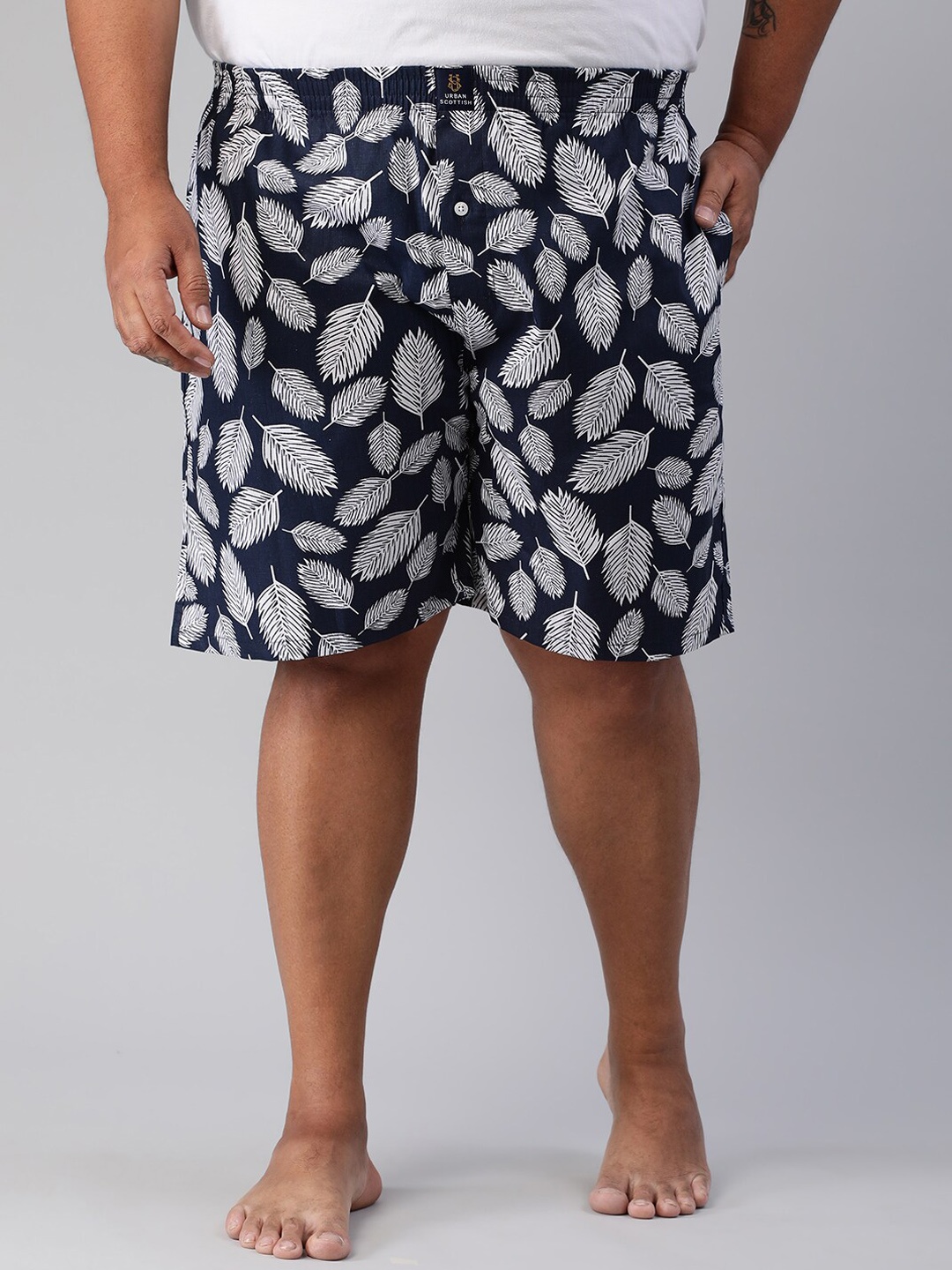 

URBAN SCOTTISH Men Plus Size Printed Pure Cotton Boxers, Navy blue