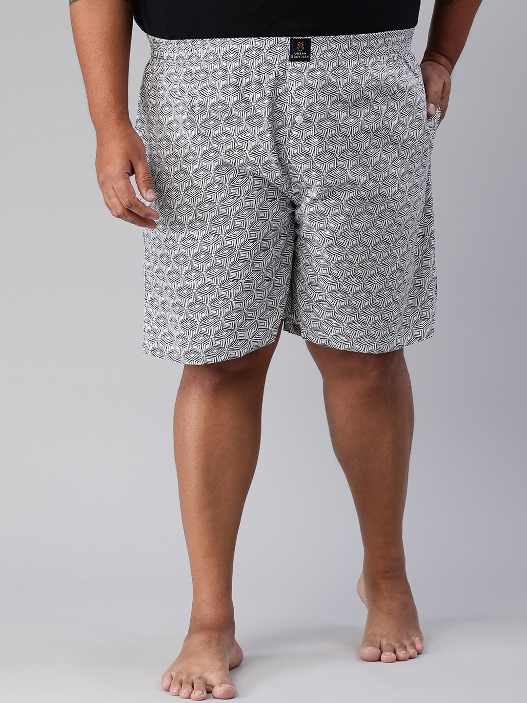 

URBAN SCOTTISH Men Plus Size Printed Pure Cotton Boxers, Grey