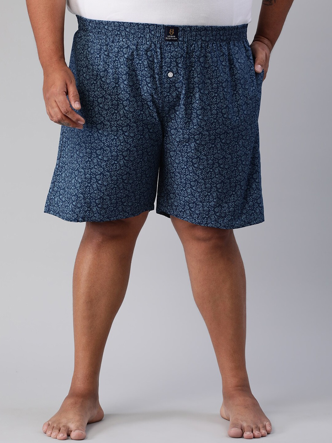 

URBAN SCOTTISH Men Plus Size Printed Pure Cotton Boxers, Blue
