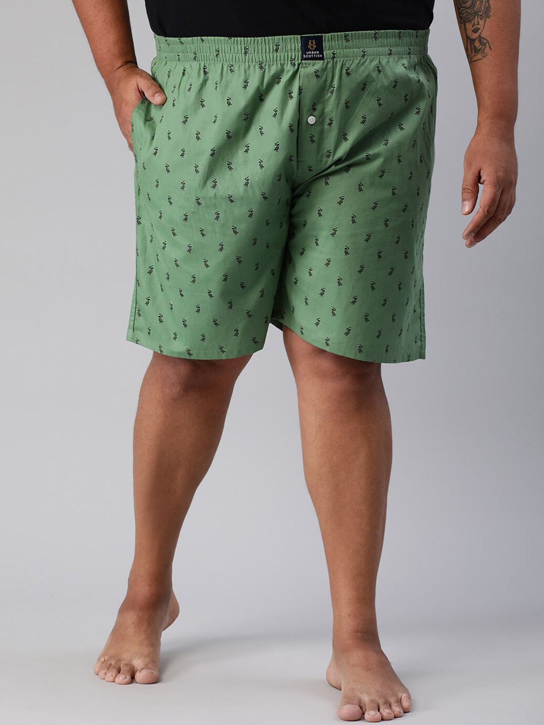 

URBAN SCOTTISH Men Plus Size Printed Pure Cotton Boxers, Green