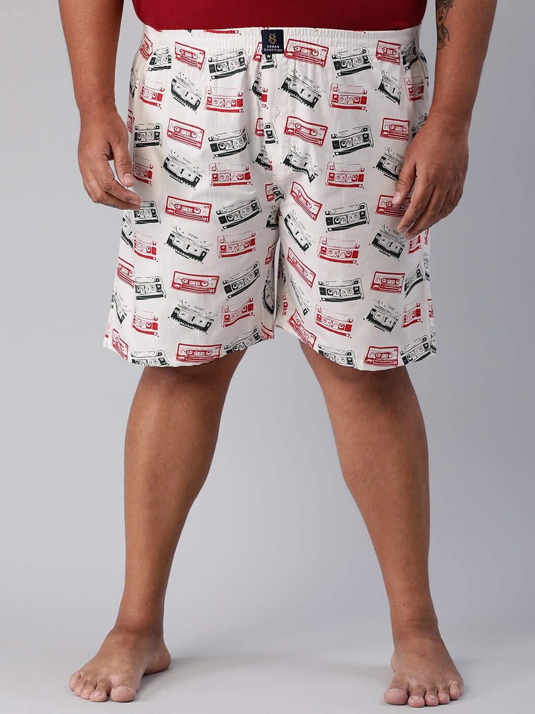 

URBAN SCOTTISH Men Plus Size Printed Pure Cotton Boxers, White