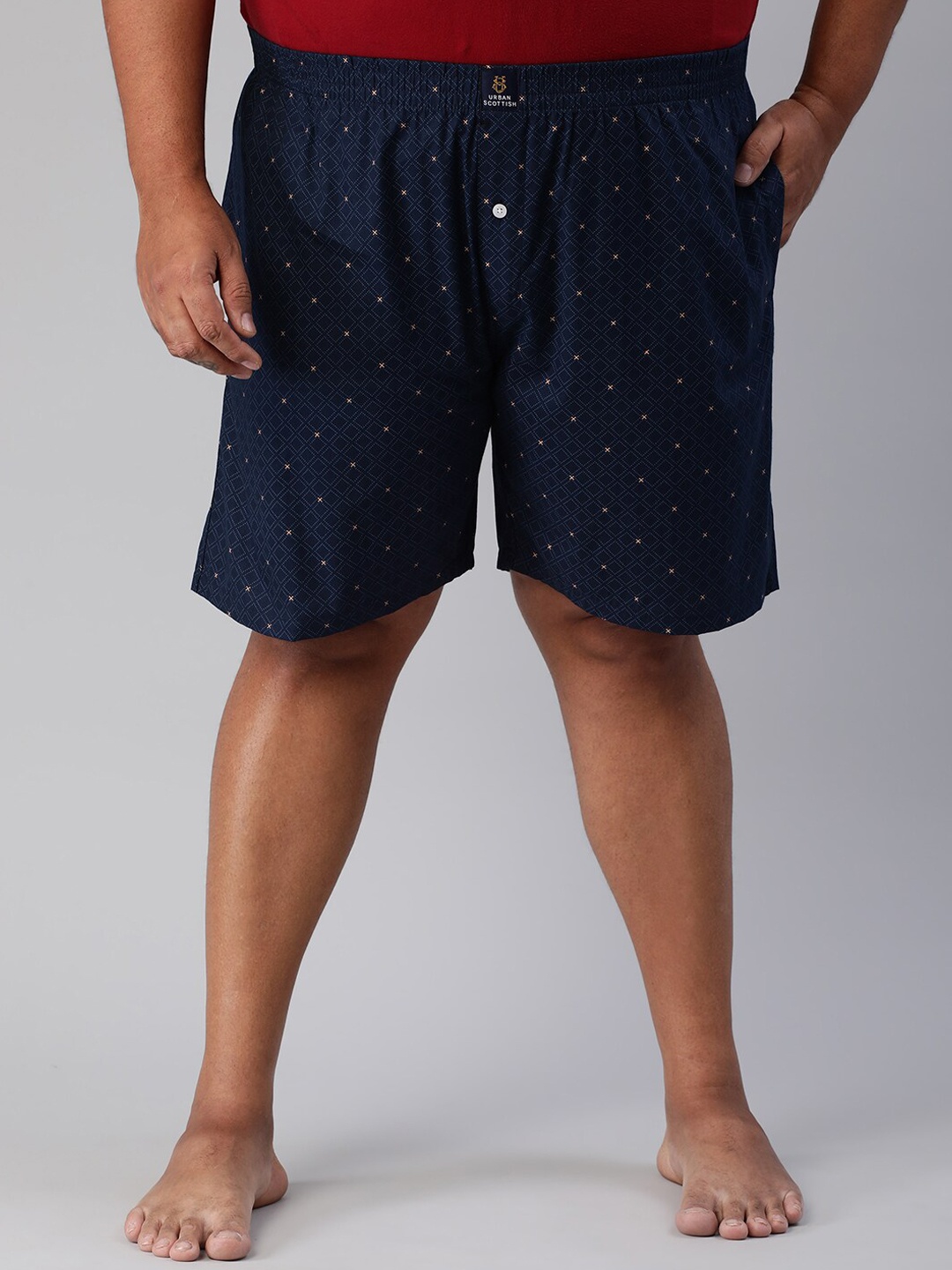 

URBAN SCOTTISH Men Plus Size Printed Pure Cotton Boxer USBX117, Blue