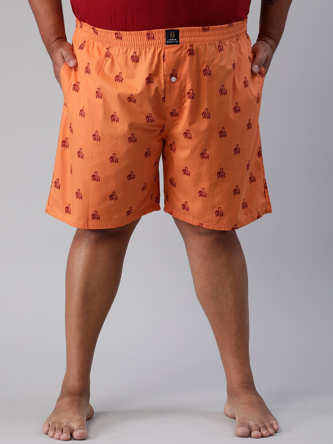 

URBAN SCOTTISH Men Plus Size Printed Pure Cotton Boxer, Orange