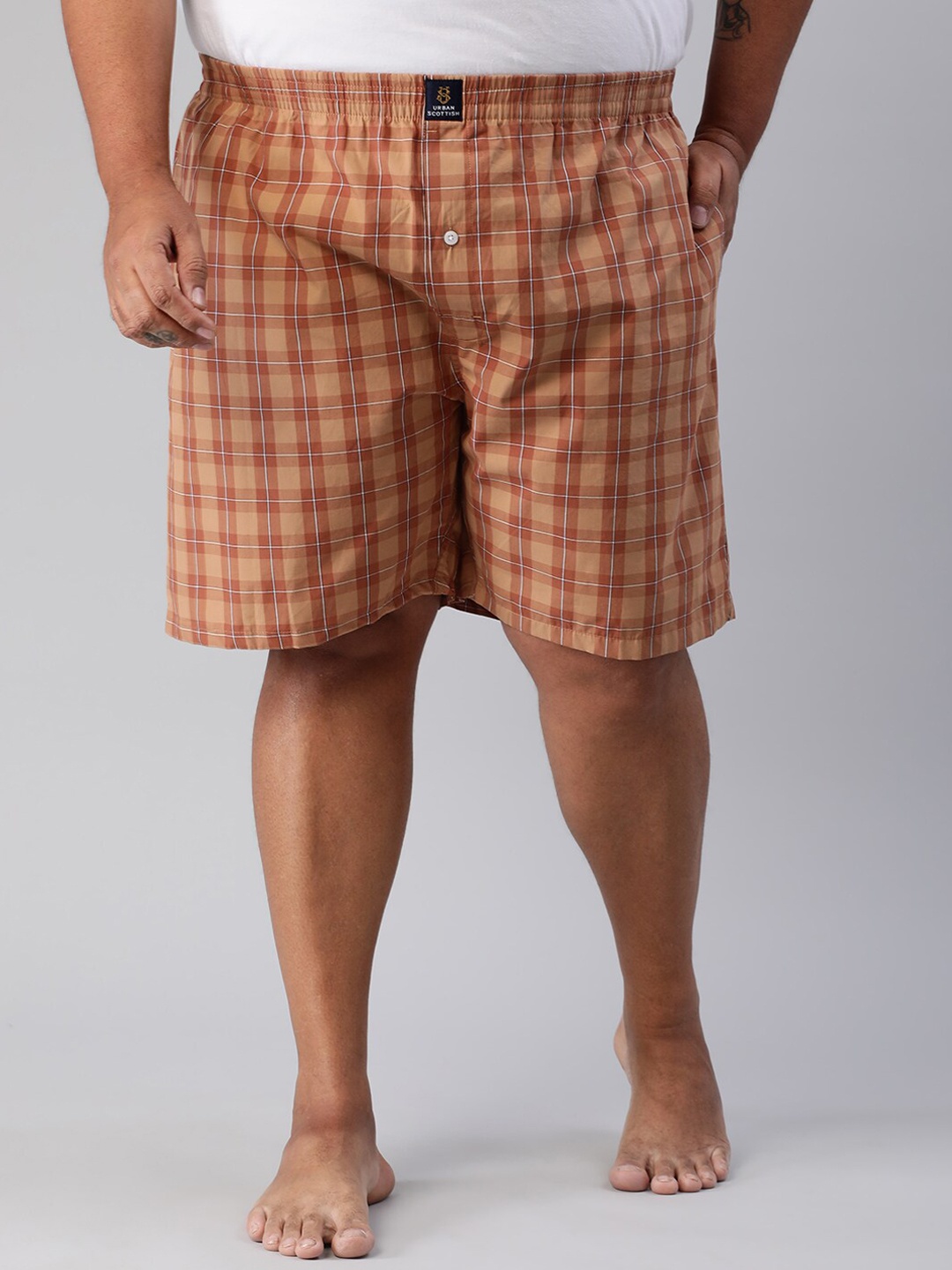 

URBAN SCOTTISH Men Plus Size Checked Pure Cotton Boxer, Orange